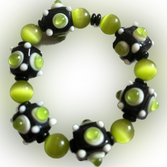 🌹 Lampwork Handcrafted Beads Bracelet Glass Art Artisan Mod Jewelry Alien Space - Picture 2 of 4